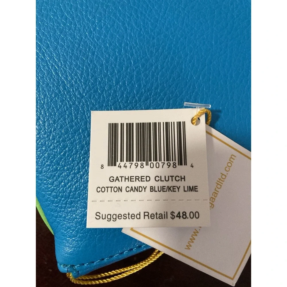 Baekgaard Genuine‎ Leather Gathered Clutch Bag Cotton Candy Blue Lime NWT - Picture 9 of 11